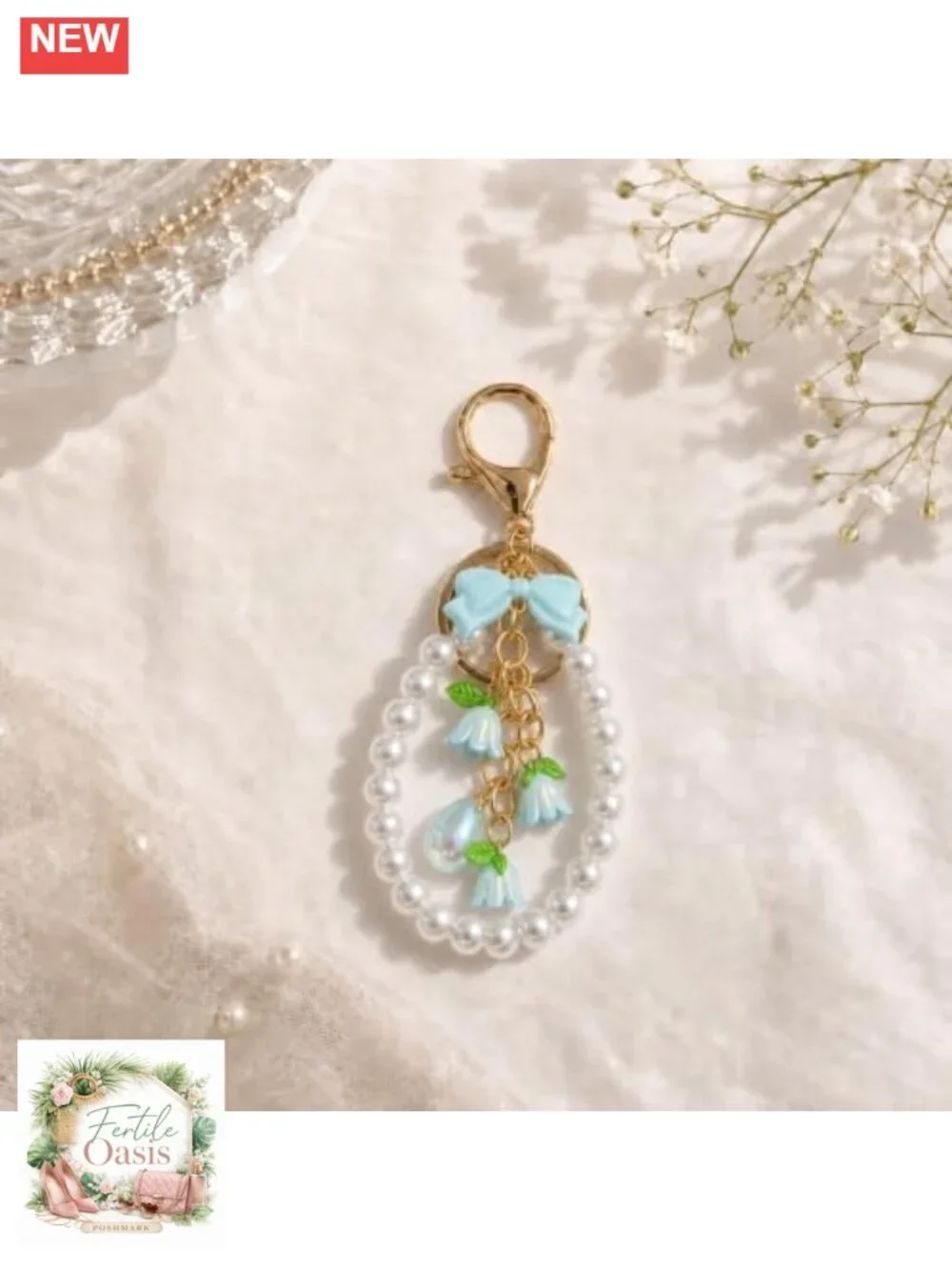 Lily of the Valley Pearl Keychain Bag Charm Alloy Resin